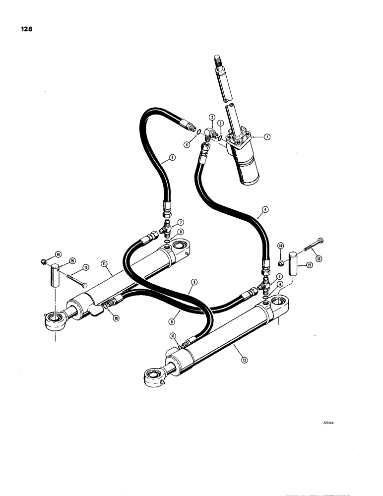 Схема запчастей Case W24B - (128) - STEERING HYDRAULIC CIRCUIT, STEERING CONTROL VALVE TO CYLINDERS (05) - STEERING