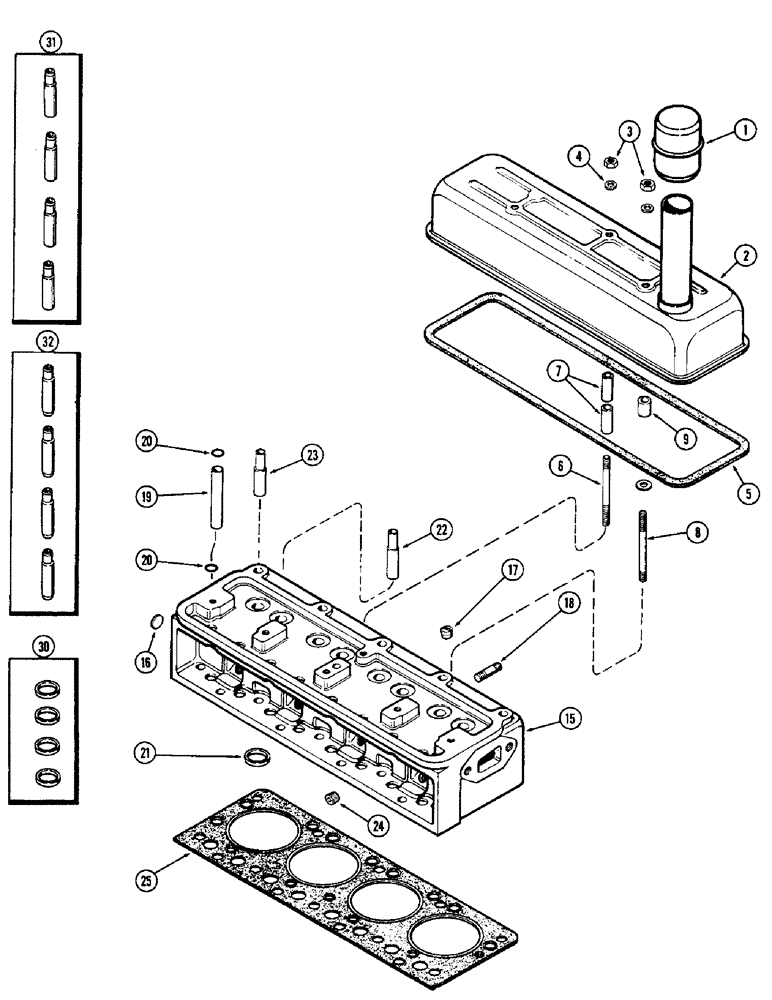 Схема запчастей Case W5 - (018) - CYLINDER HEAD AND COVER, (164) SPARK IGNITION ENGINE, CASTING NO. G2134 (02) - ENGINE