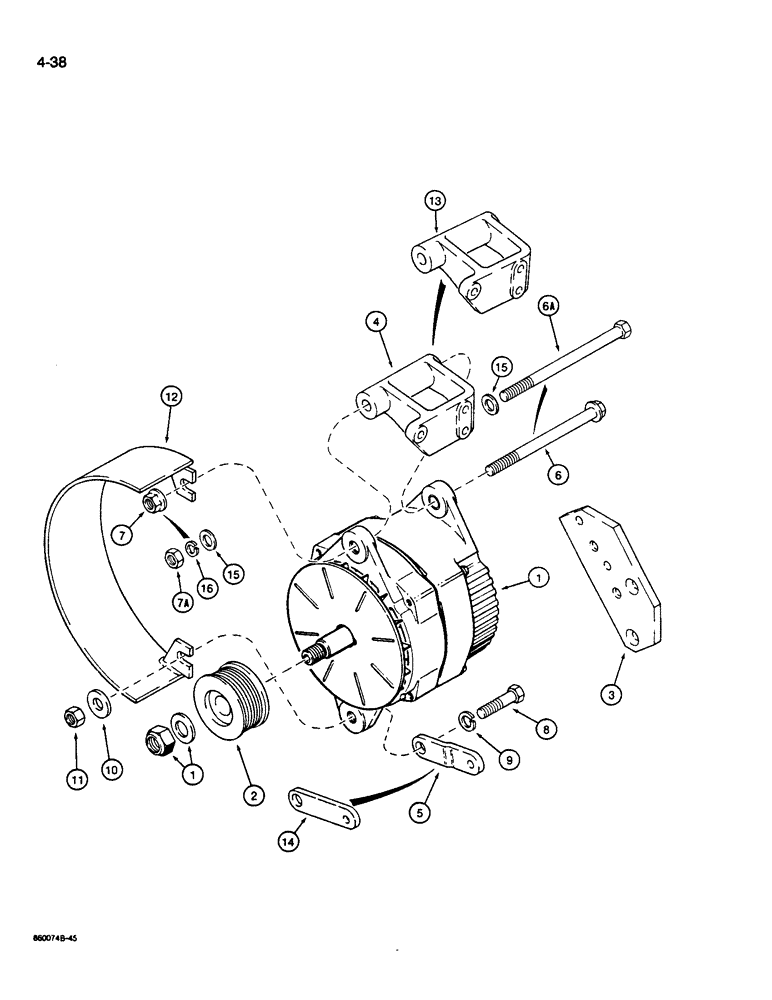 Схема запчастей Case W14B - (4-38) - 65 AMP ALTERNATOR AND MOUNTING PARTS (04) - ELECTRICAL SYSTEMS