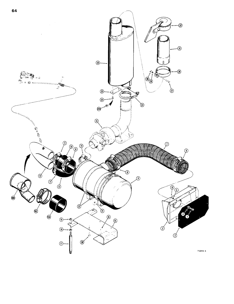 Схема запчастей Case 1150B - (064) - AIR CLEANER MOUNTING AND MUFFLER, TURBOCHARGED DOZER MODELS (01) - ENGINE