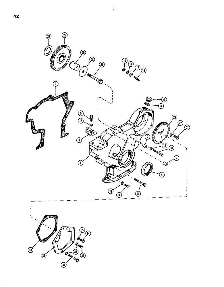 Схема запчастей Case W26B - (042) - TIMING GEAR COVER, (504BDT) DIESEL ENGINE (02) - ENGINE