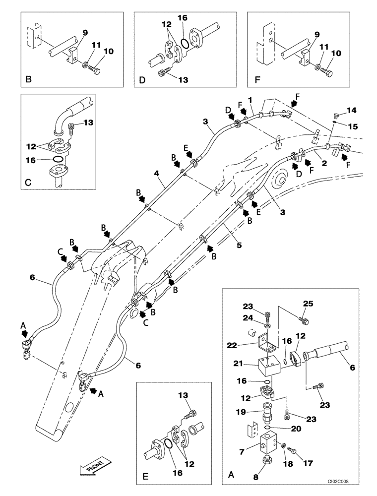 Схема запчастей Case CX460 - (08-56) - HYDRAULICS, AUXILIARY ATTACHMENT - 2,53 M (8 FT 4 IN) ARM (08) - HYDRAULICS