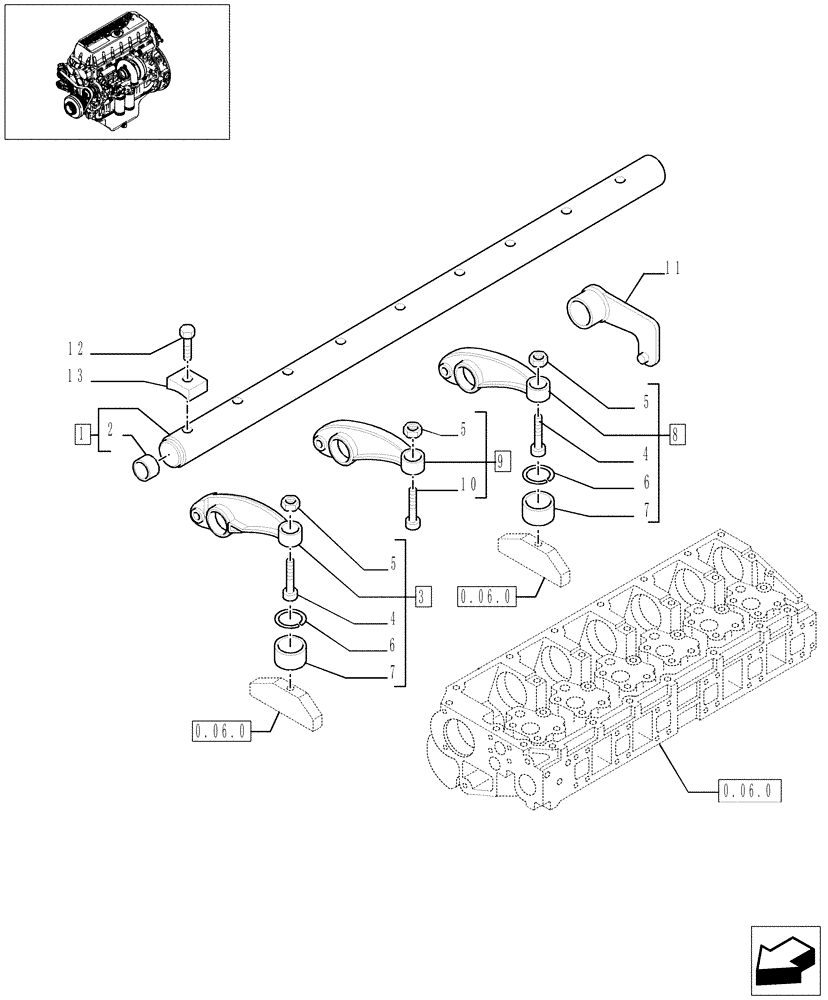 Схема запчастей Case F3AE0684P E906 - (0.06.6[01]) - SHAFT & ROCKER ARMS (504137934) 