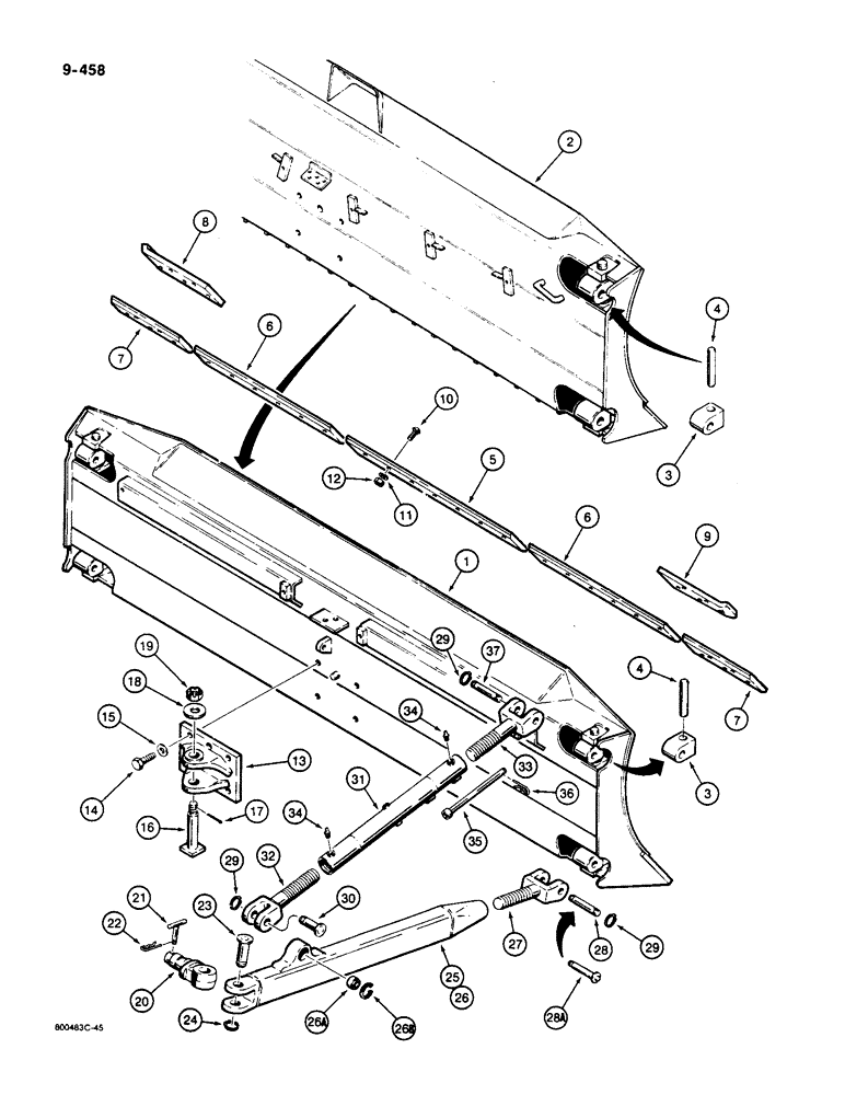 Схема запчастей Case 1450B - (9-458) - MECHANICAL ANGLE DOZER, BLADE AND STRUTS (09) - CHASSIS/ATTACHMENTS