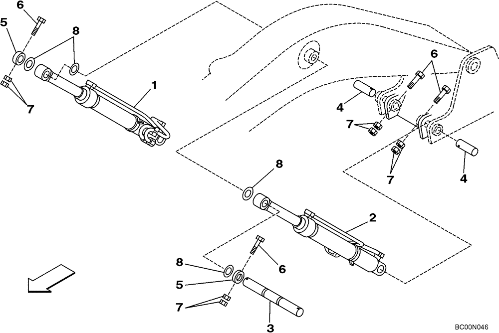 Схема запчастей Case CX240 - (09-37) - BOOM CYLINDER, MOUNTING - MODELS WITHOUT LOAD HOLD (09) - CHASSIS