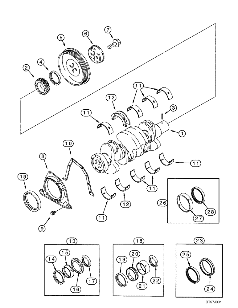 Схема запчастей Case 686GXR - (2-60) - CRANKSHAFT, 4-390 AND 4T-390 EMISSIONS CERTIFIED ENGINE (02) - ENGINE