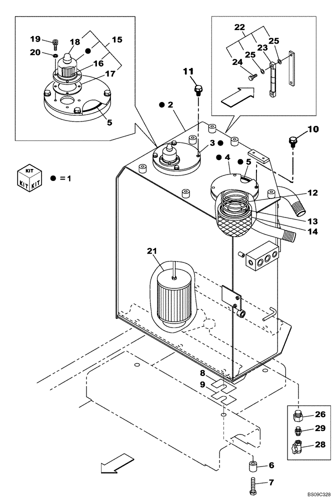 Схема запчастей Case CX240BLR - (08-001[02]) - HYDRAULIC RESERVOIR (08) - HYDRAULICS