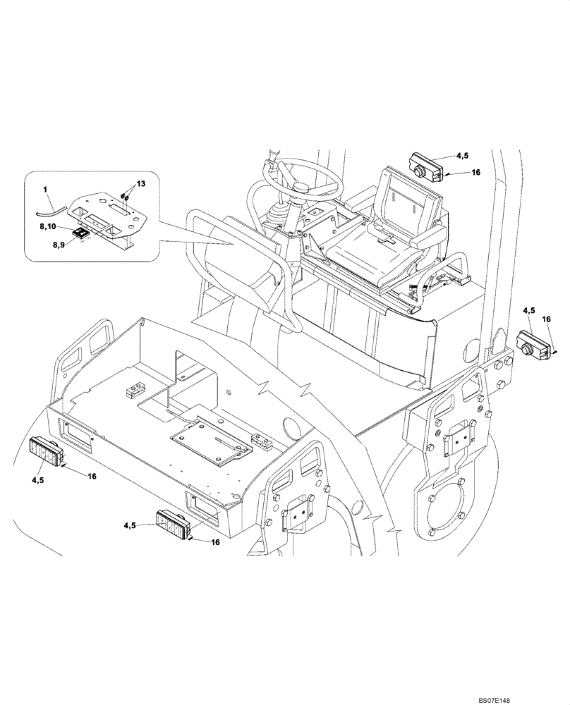 Схема запчастей Case DV204 - (04-421/124[01]) - WORK LIGHTS - FRONT AND REAR (GROUP 421/124) (04) - ELECTRICAL SYSTEMS