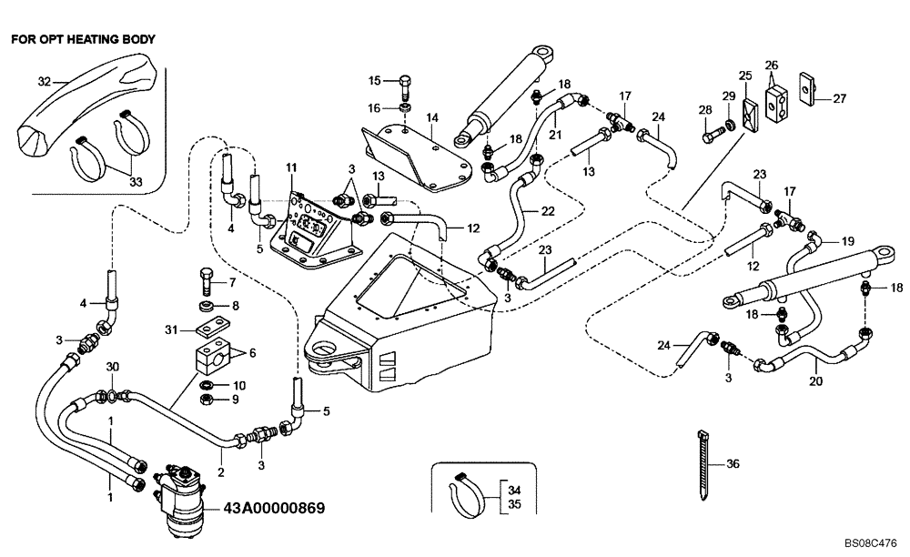 Схема запчастей Case 340B - (43A03020871[001]) - HYDRAULIC CIRCUIT, STEERING CYLINDERS (SIMPLE MUX P.I.N. HHD0340BN7PG58072 AND AFTER) (87751208) (09) - Implement / Hydraulics / Frame / Brakes