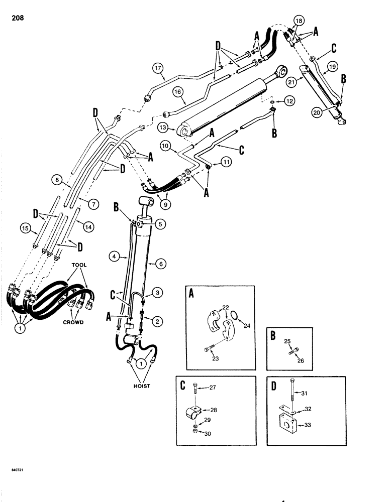 Схема запчастей Case 1080 - (208) - BOOM, ARM, AND TOOL CYLINDER HYDRAULIC CIRCUITS, Y BOOM (35) - HYDRAULIC SYSTEMS