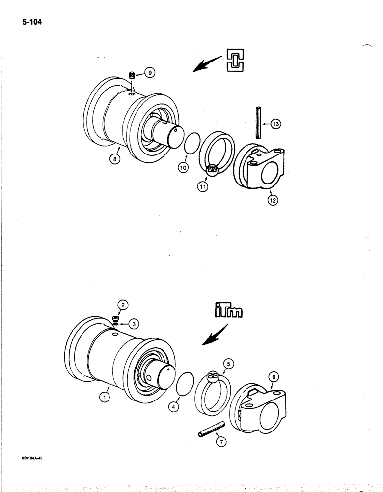 Схема запчастей Case 170B - (5-104) - TRACK ROLLER, P.I.N. 74341 THROUGH 74456 (11) - TRACKS/STEERING