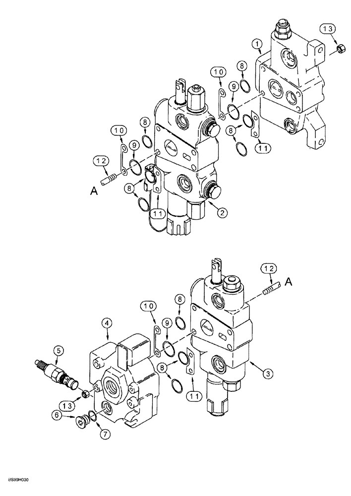 Схема запчастей Case 580SL - (8-073A) - LOADER CONTROL VALVE, TWO SPOOL, WITH FEMALE CLEVIS TYPE SPOOL EYES (08) - HYDRAULICS