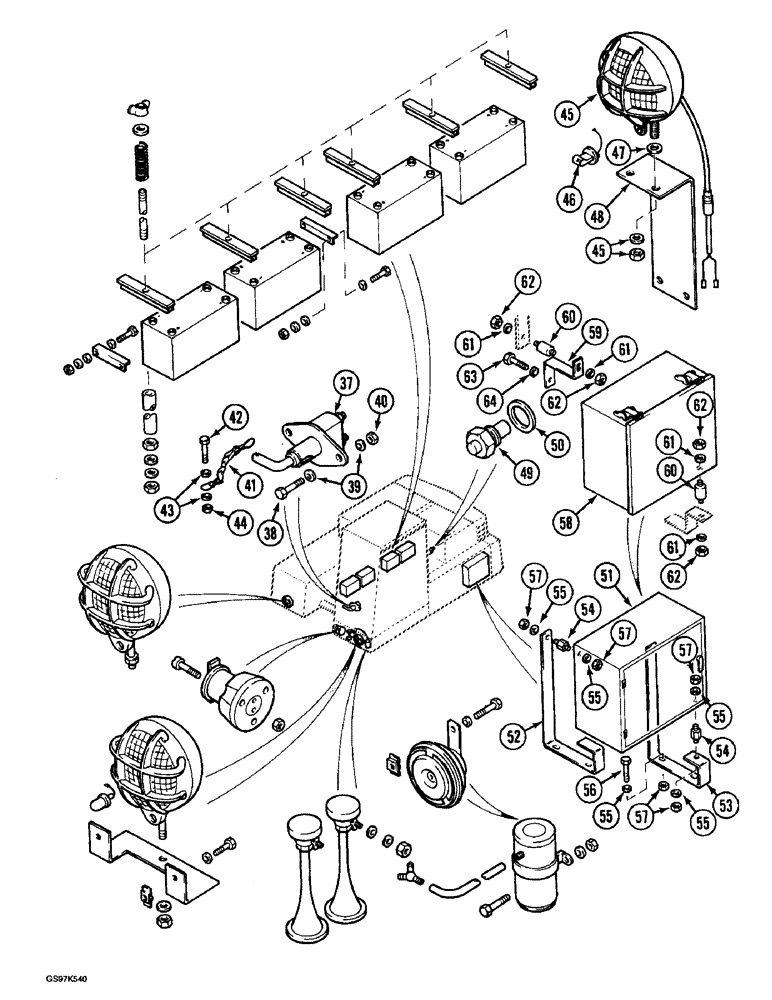 Схема запчастей Case 220B - (4-52) - TRNTBL ELEC COMPNTS,PIN 74441-74597/03201 & AFT (04) - ELECTRICAL SYSTEMS