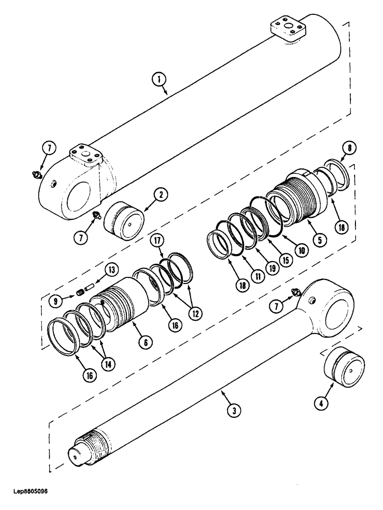 Схема запчастей Case 688 - (8-164) - BOOM CYLINDER, TO LETTER L IDENTIFICATION, P.I.N. FROM 74123 TO 74485, 11501 TO 11552 (08) - HYDRAULICS