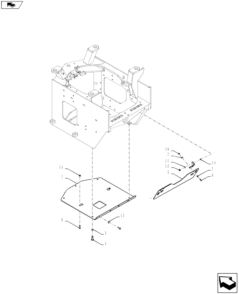 Схема запчастей Case 821F - (90.116.03) - REAR SKID PLATE (90) - PLATFORM, CAB, BODYWORK AND DECALS