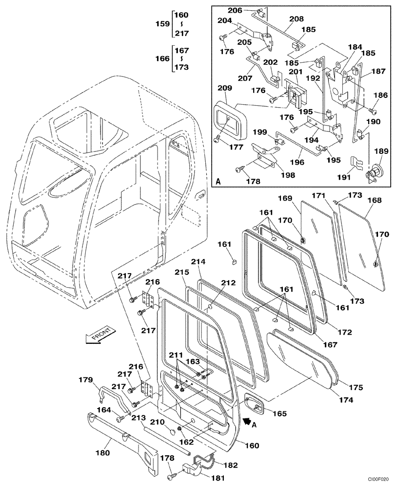 Схема запчастей Case CX330 - (09-33) - CAB DOOR (P.I.N. DAC0733101 - DAC0733254) (09) - CHASSIS