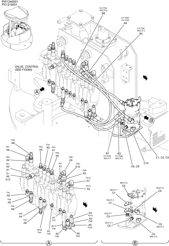 Схема запчастей Case CX36B - (01-032) - CONTROL LINES, REMOTE (MULTI) (35) - HYDRAULIC SYSTEMS