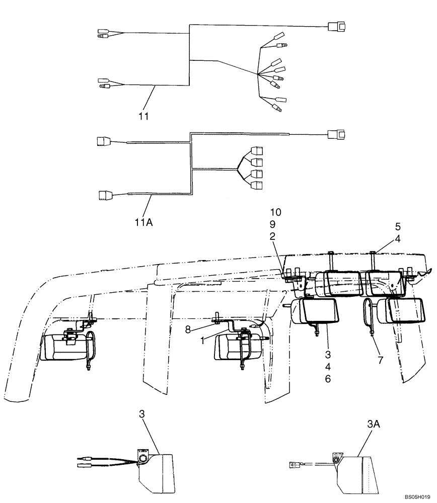 Схема запчастей Case 650K - (04-21) - LAMPS, ROPS CANOPY (04) - ELECTRICAL SYSTEMS