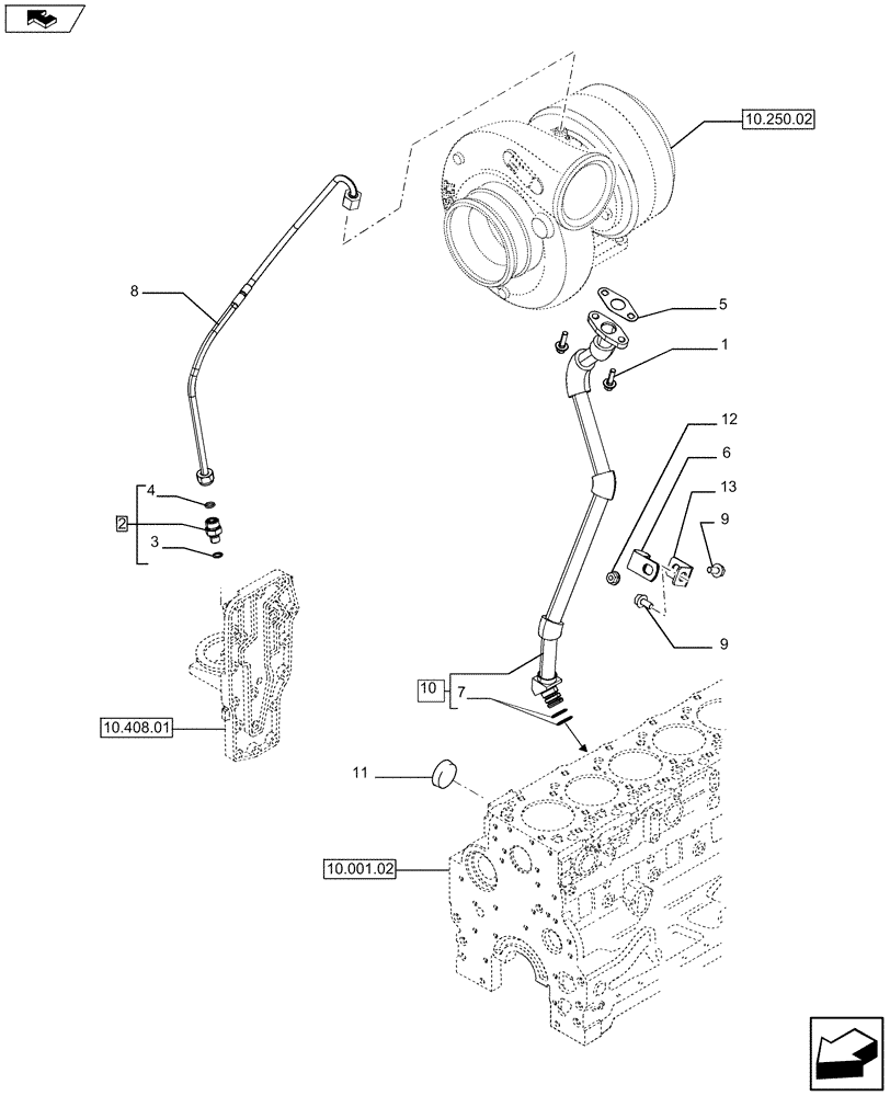 Схема запчастей Case F4HFE613S A002 - (10.250.03) - PIPING - ENGINE OIL (84351984) (10) - ENGINE