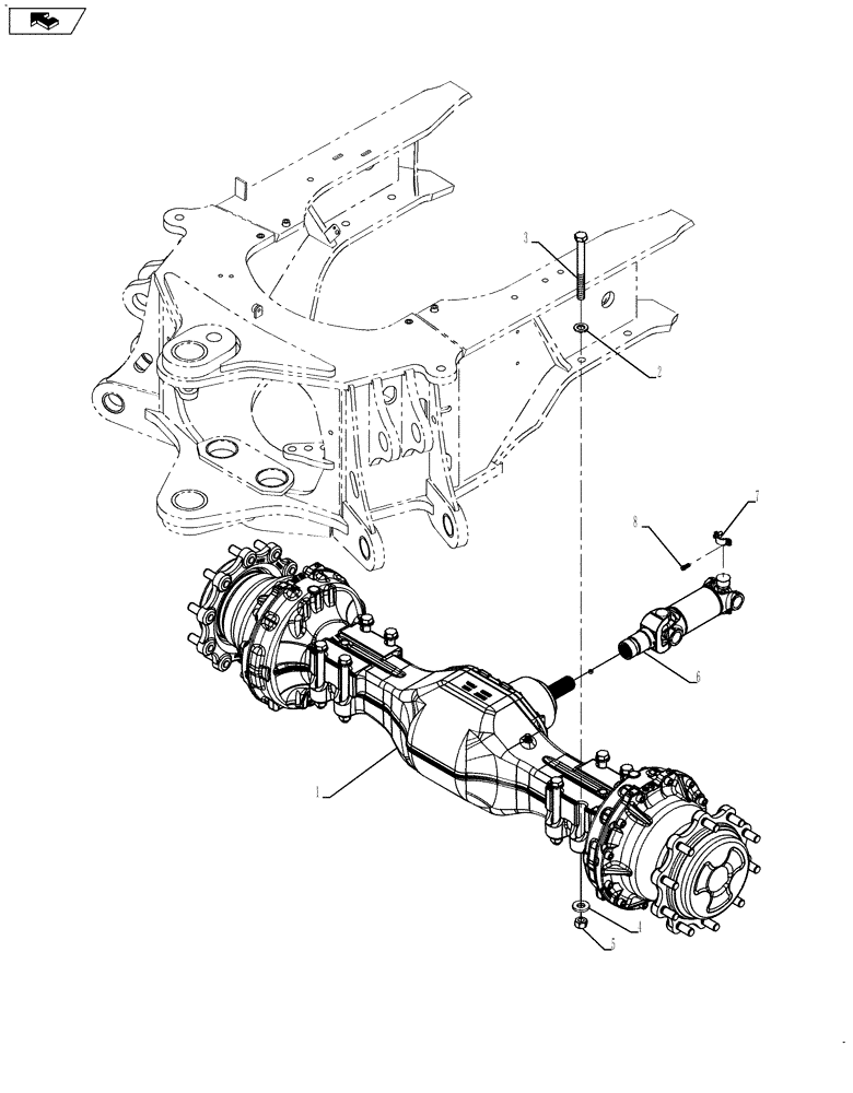 Схема запчастей Case 580SN WT - (27.100.08[02]) - AXLE, REAR DRIVE - MOUNTING (580SN WT, 590SN) (27) - REAR AXLE SYSTEM