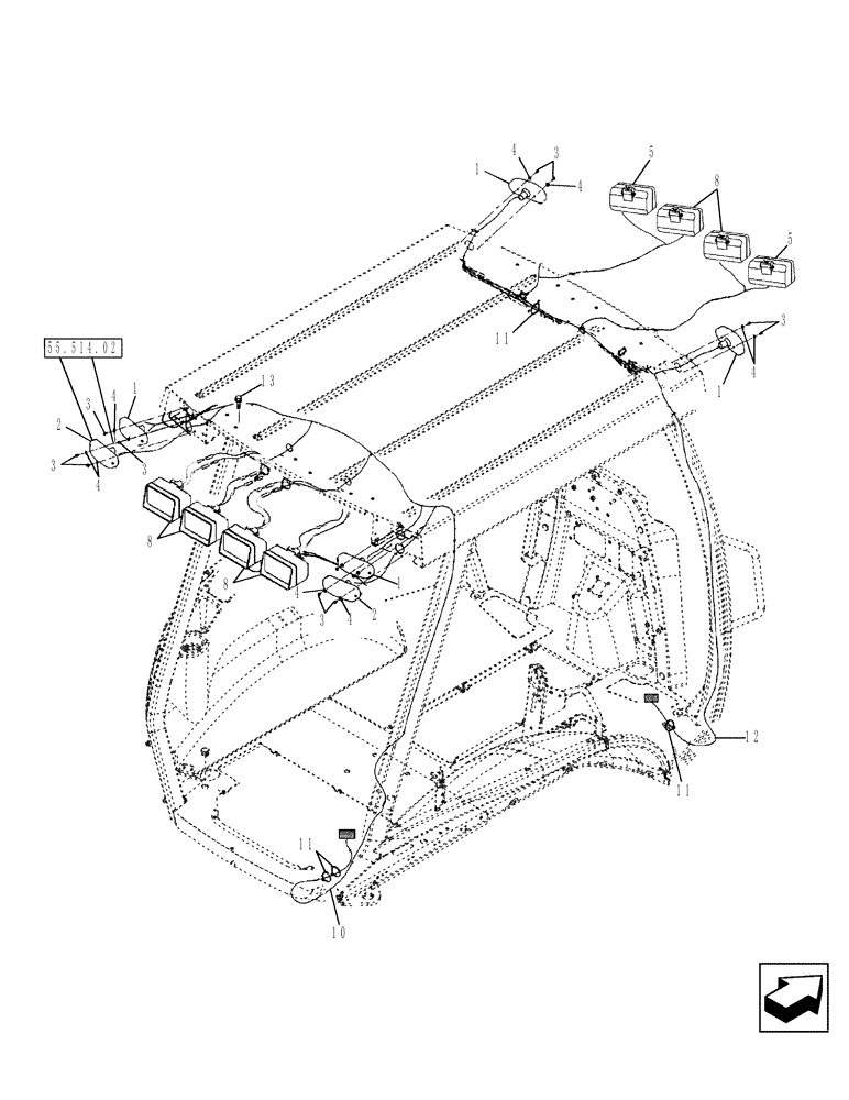 Схема запчастей Case 580SM - (55.404.48) - ELECTRICAL - LAMPS, ROPS CANOPY (55) - ELECTRICAL SYSTEMS