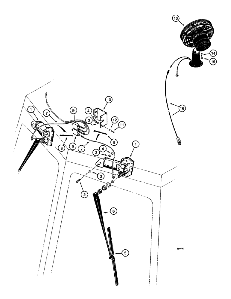 Схема запчастей Case W14 - (220) - CAB REAR WIPERS AND DEFROSTER, USED ON PIN 9154965 AND AFTER, REAR WIPER- OPTIONAL (04) - ELECTRICAL SYSTEMS