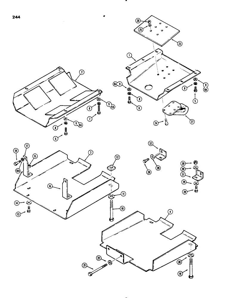 Схема запчастей Case 455B - (244) - UNDERCARRIAGE GUARDS AND PULL HOOK, LOADER MODELS (04) - UNDERCARRIAGE