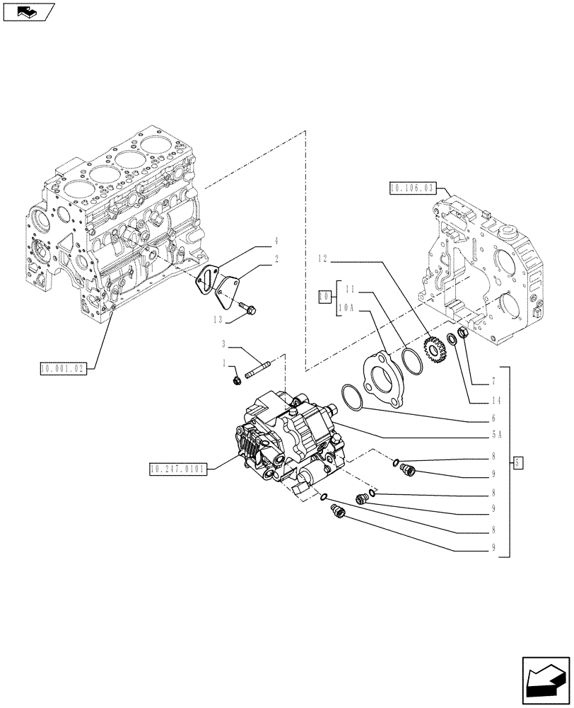 Схема запчастей Case F4HE0484G J100 - (10.247.01) - INJECTION PUMP (2852487) (10) - ENGINE