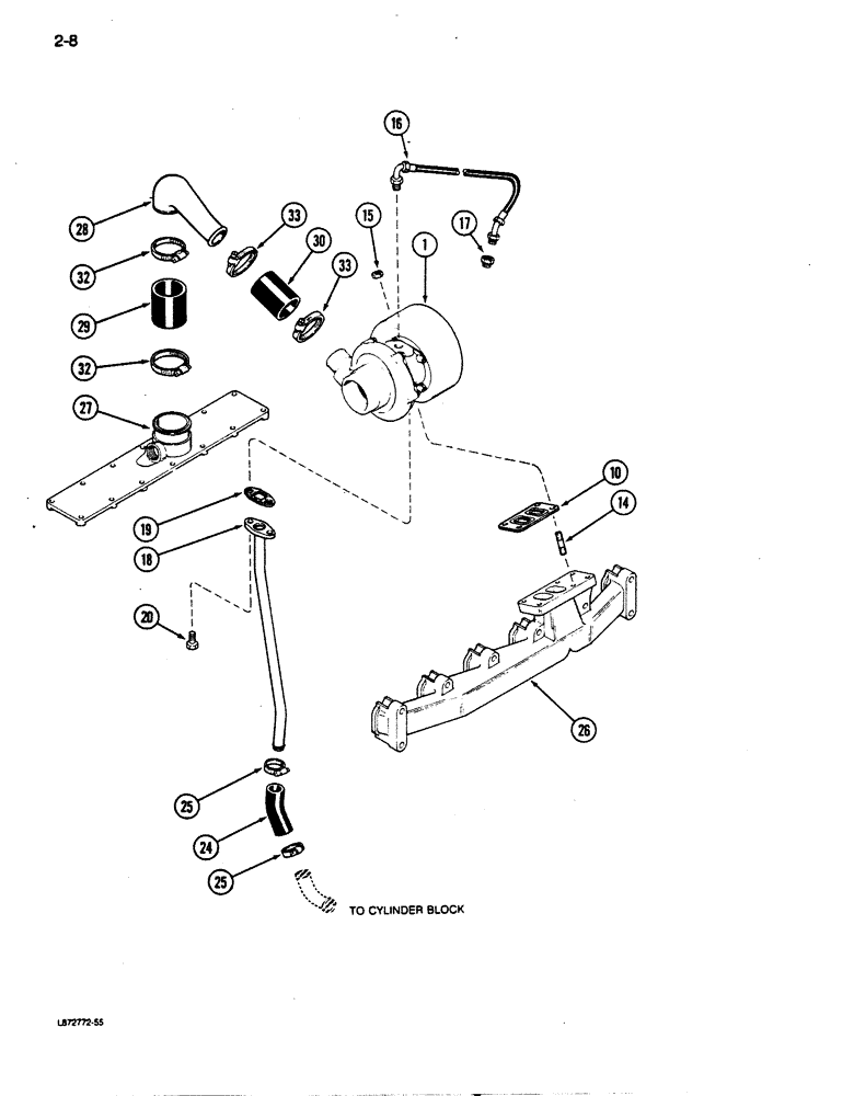 Схема запчастей Case 850D - (2-08) - TURBOCHARGER SYSTEM, 6T-590 ENGINE (02) - ENGINE