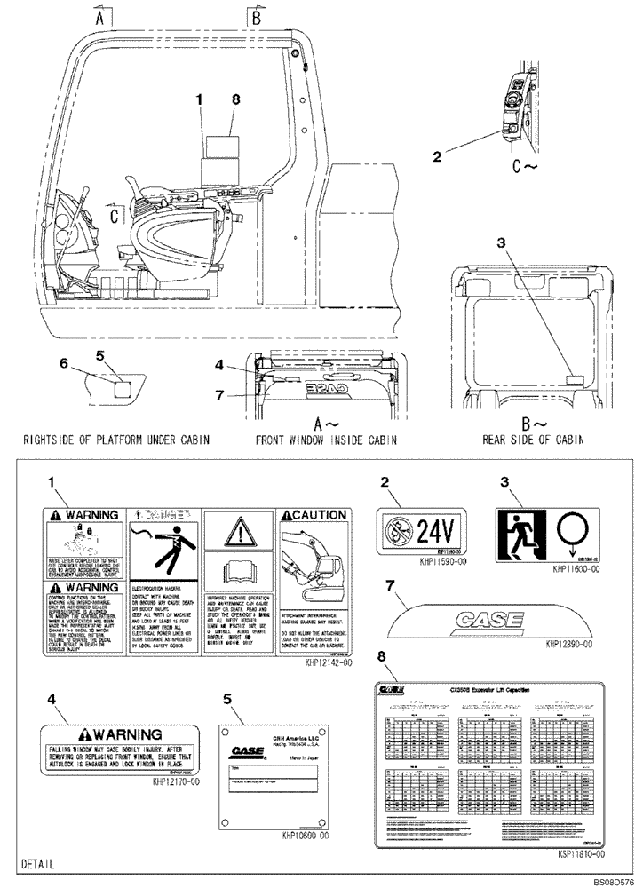 Схема запчастей Case CX350B - (09-60) - DECAL - OPERATORS COMPARTMENT (09) - CHASSIS