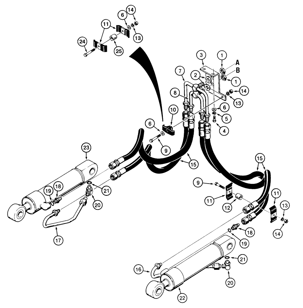 Схема запчастей Case 855E - (8-036) - RIPPER HYDRAULIC CIRCUIT, REAR OF TRACTOR TO CYLINDERS (08) - HYDRAULICS