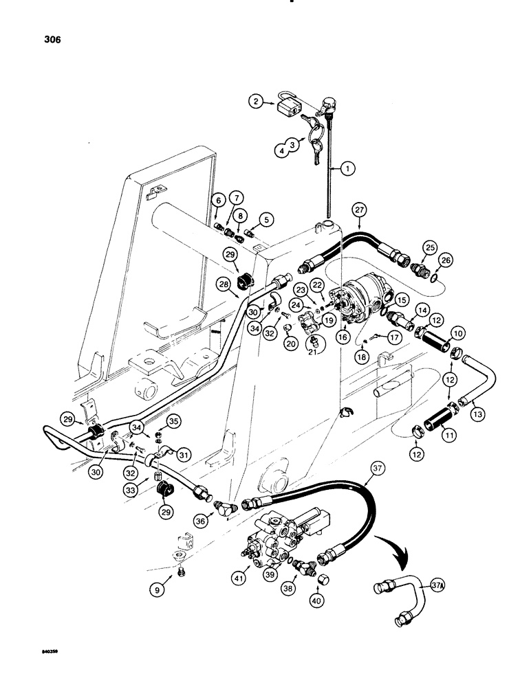 Схема запчастей Case 580E - (306) - EQUIPMENT HYDRAULIC SYSTEM, RESERVOIR TO PARKER LOADER CONTROL VALVE (08) - HYDRAULICS