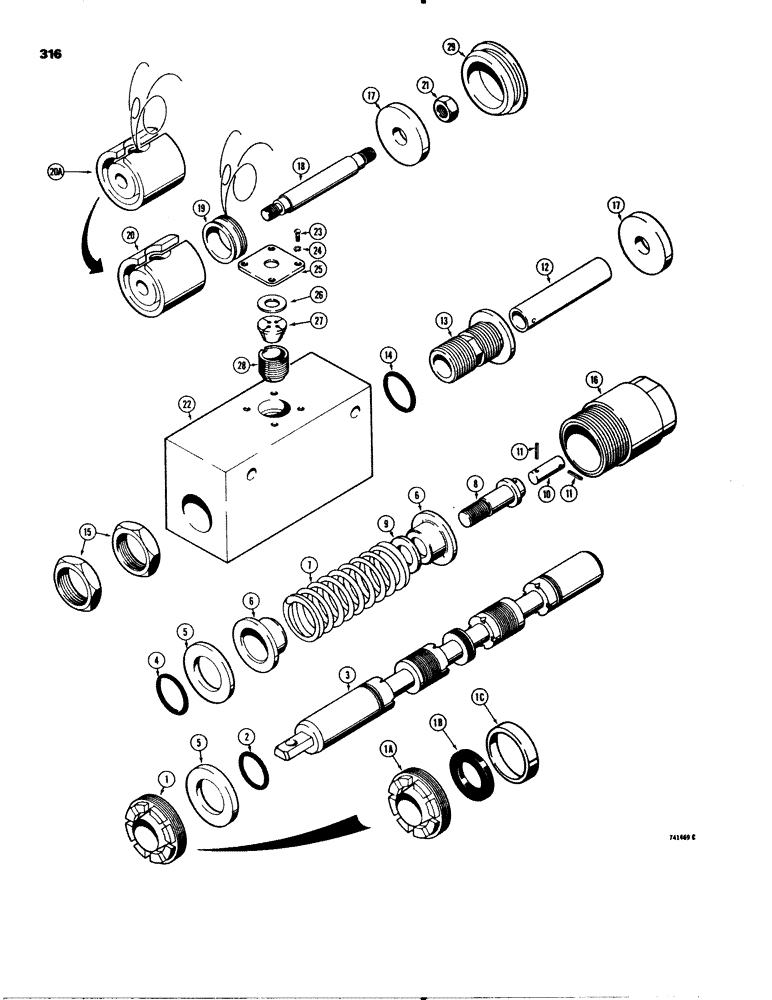 Схема запчастей Case 580C - (316) - PARKER LOADER CONTROL VALVE, LOADER BUCKET SPOOL W/TWO SOLENOID WIRES (08) - HYDRAULICS