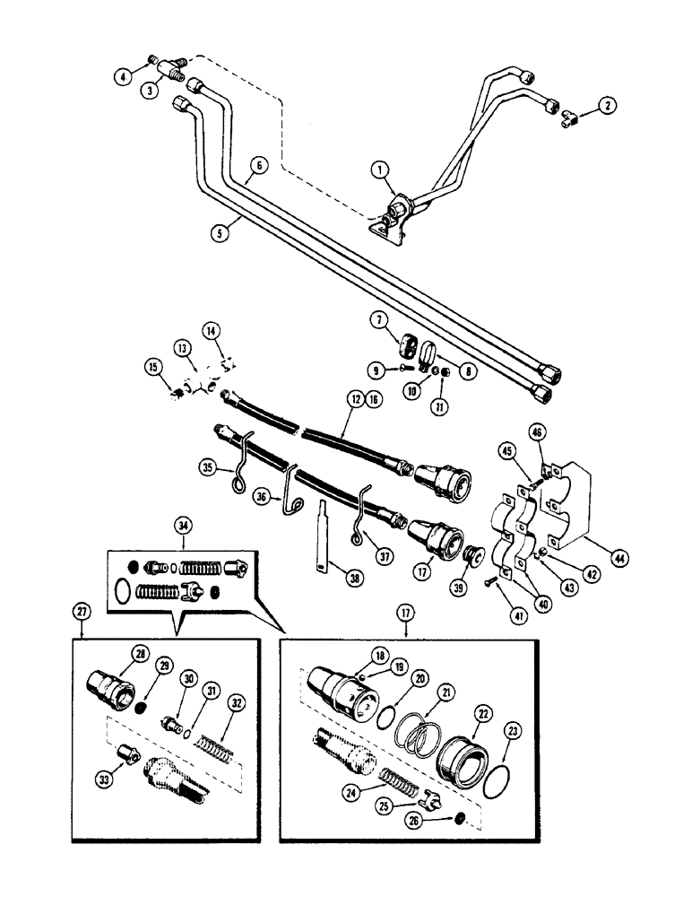 Схема запчастей Case 530CK - (138) - HYDRAULIC FRONT HOSE AND COUPLINGS (35) - HYDRAULIC SYSTEMS