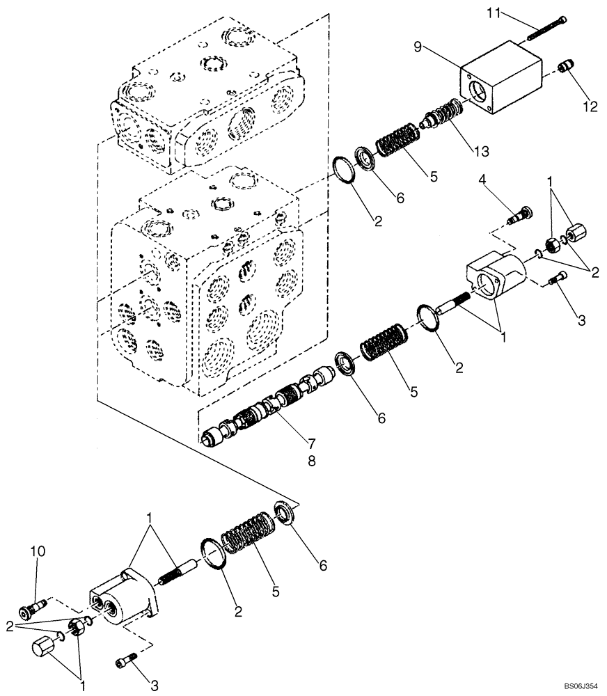 Схема запчастей Case 721E - (08-44C) - VALVE SECTION - BUCKET/BOOM/OPTIONAL SPOOLS (3 SPOOL VALVE) (XT) - IF USED (08) - HYDRAULICS