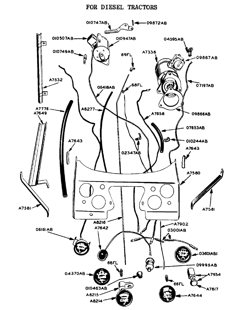 Схема запчастей Case 420 - (059) - INSTRUMENT PANEL AND WIRES FOR DIESEL TRACTORS, INSTRUMENT PANEL, SPARK IGNITION, DIESEL (55) - ELECTRICAL SYSTEMS