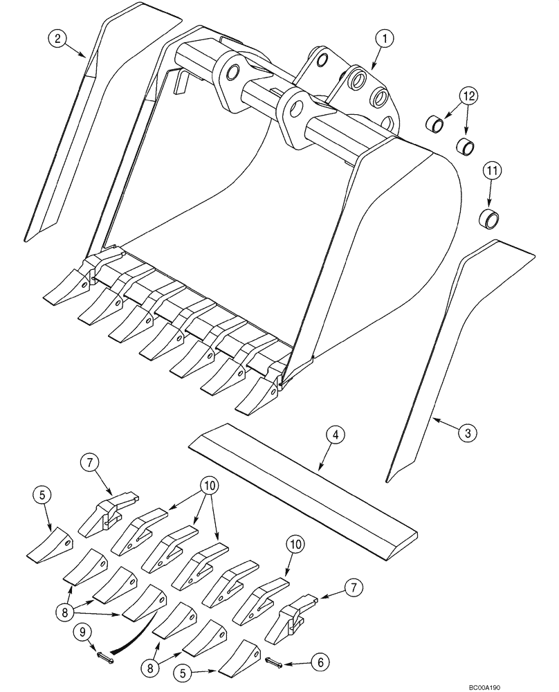 Схема запчастей Case 590SM - (09-32) - BUCKET, UNIVERSAL BACKHOE (914 MM (36 INCH) WIDE) (09) - CHASSIS/ATTACHMENTS