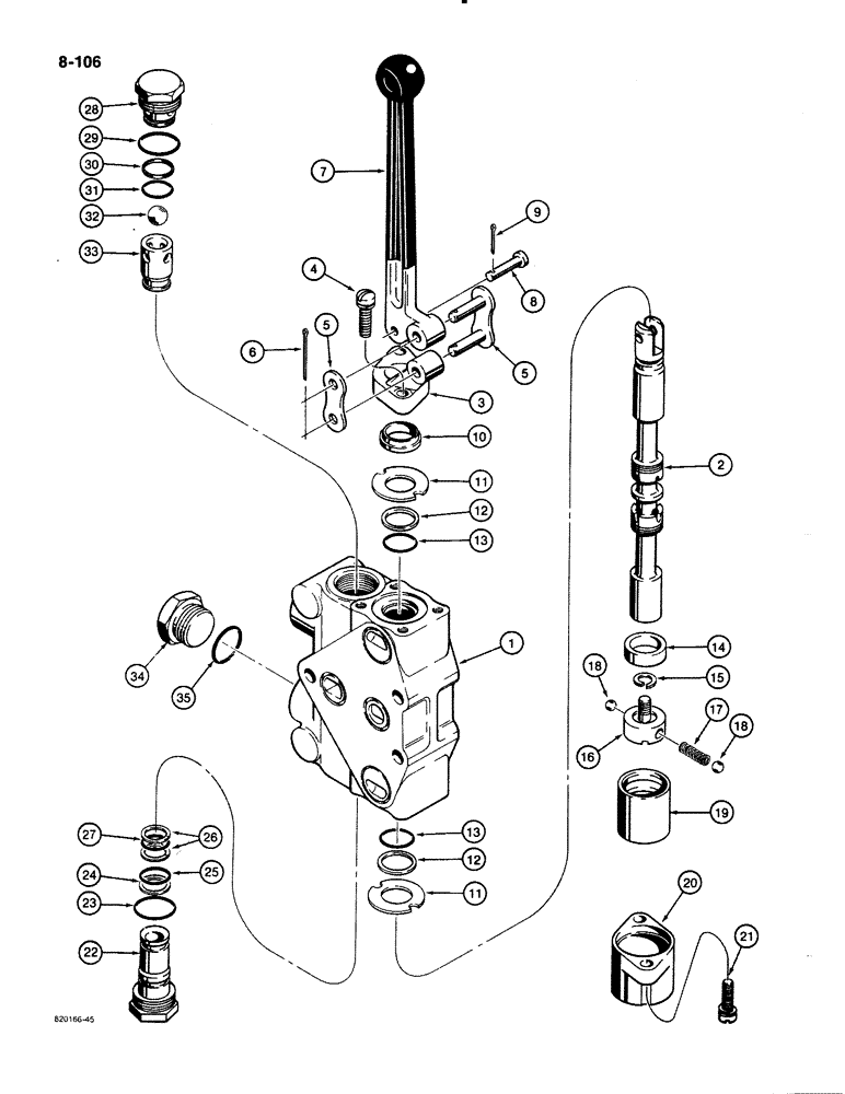 Схема запчастей Case 480E - (8-106) - PTO AND THREE-POINT HITCH CONTROL VALVES, PTO SECTION (08) - HYDRAULICS