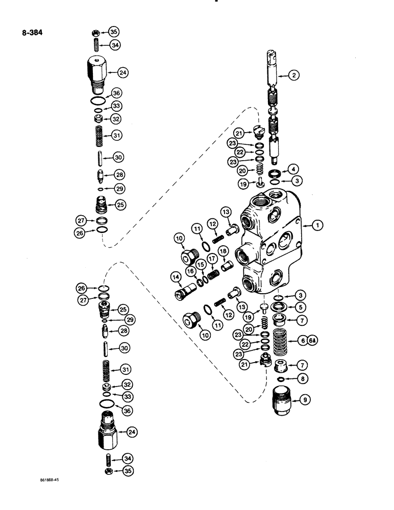 Схема запчастей Case 580K - (08-384) - BACKHOE CONTROL VALVE, SWING SECTIONS (08) - HYDRAULICS