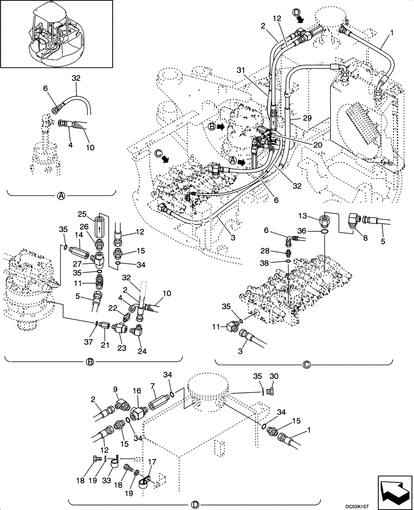 Схема запчастей Case CX47 - (08-06[00]) - HYDRAULIC LINES - RETURN (NIBBLER & BREAKER) (08) - HYDRAULICS