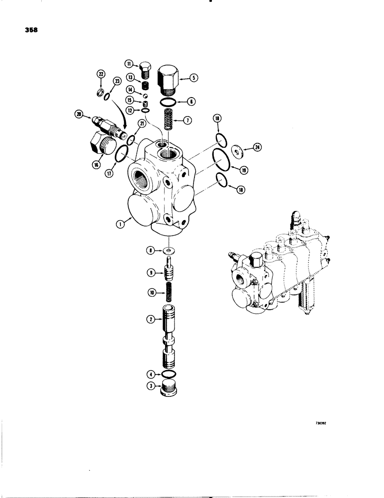 Схема запчастей Case 580C - (358) - 3-POINT HITCH CONTROL VALVE, INLET SECTION (08) - HYDRAULICS