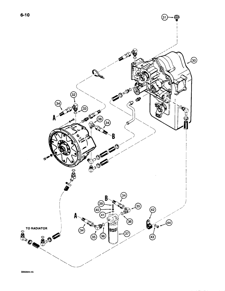 Схема запчастей Case 1085C - (6-10) - TRANSMISSION HYDRAULICS, TORQUE COVERTER AND TRANSMISSION LINES (06) - POWER TRAIN