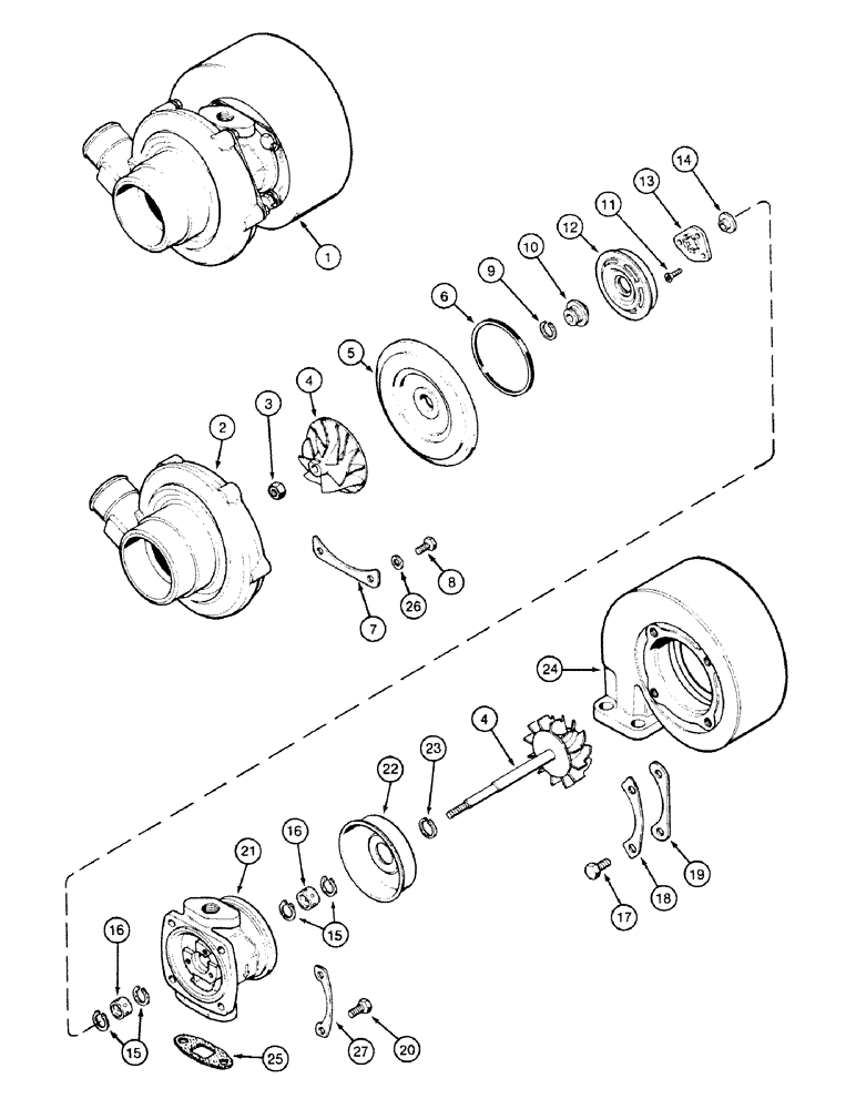 Схема запчастей Case 580SK - (2-32) - TURBOCHARGER (02) - ENGINE