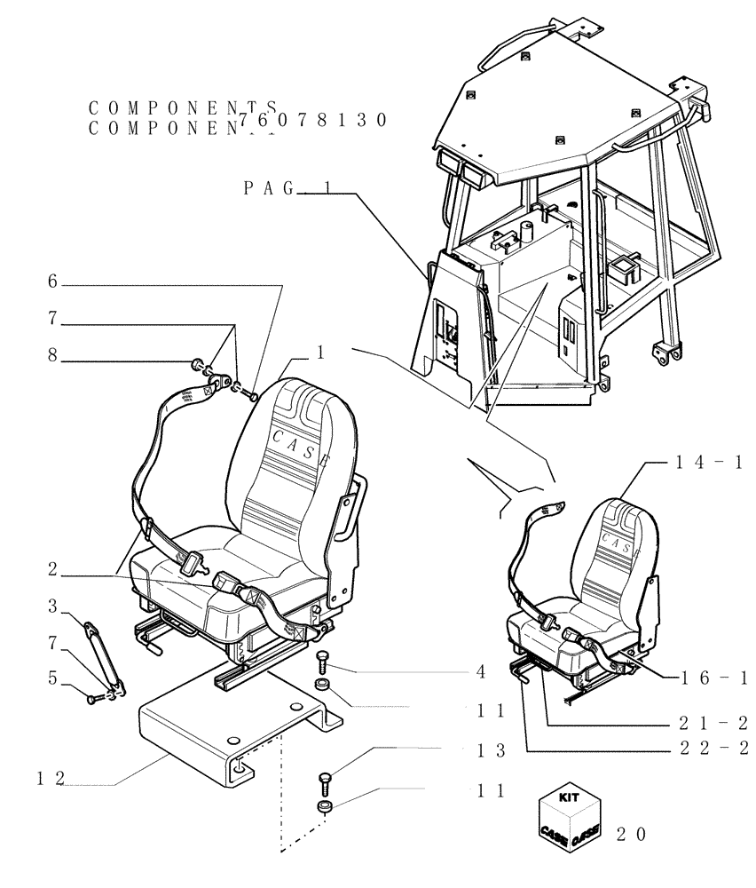 Схема запчастей Case 1850K LT - (9.651[02]) - ROPS CANOPY - OPTIONAL CODE 76078131 (19) - OPTIONS