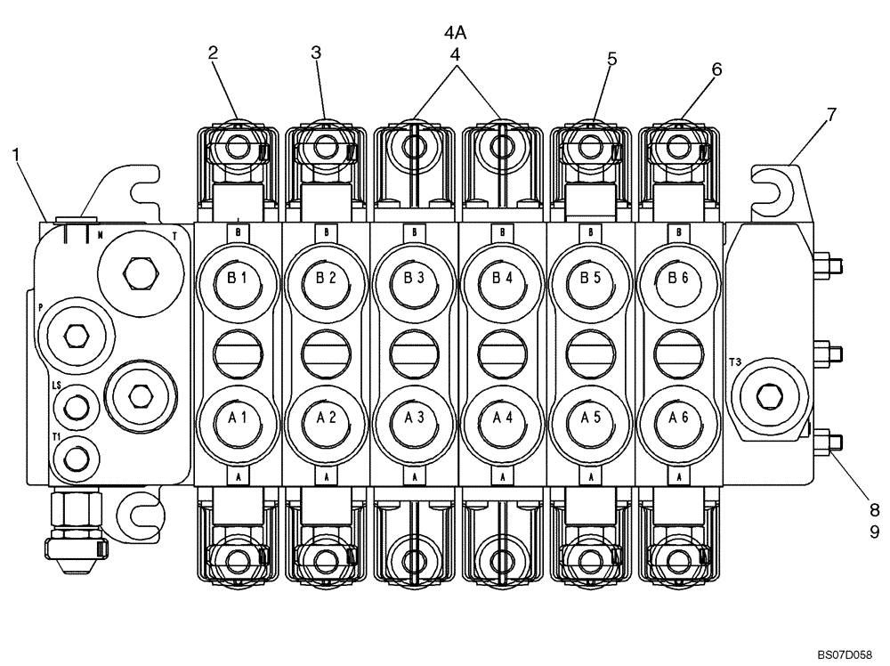 Схема запчастей Case 580SM - (08-40) - VALVE ASSY - BACKHOE CONTROL, 6 SPOOL (W/O EXT DIPPER, W/ OR W/O AUX HYDS, W/ PILOT CONTROLS) (08) - HYDRAULICS