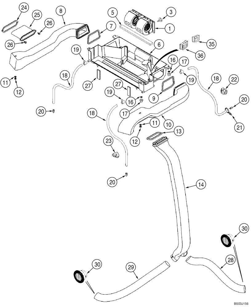 Схема запчастей Case 590SM - (09-61) - CAB - BLOWER HOUSING, VENTILATION DUCTS, DRAIN LINES (09) - CHASSIS/ATTACHMENTS