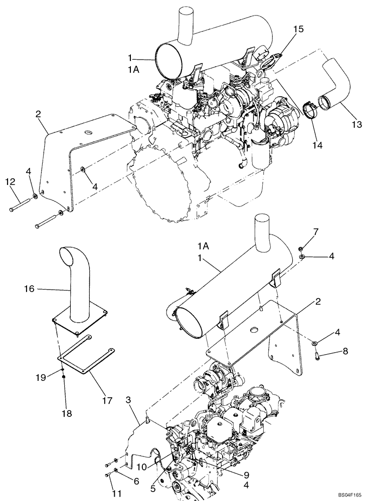 Схема запчастей Case 521D - (02-13) - MUFFLER - EXHAUST SYSTEM - STANDARD/ASPIRATOR SPARK ARRESTER (02) - ENGINE