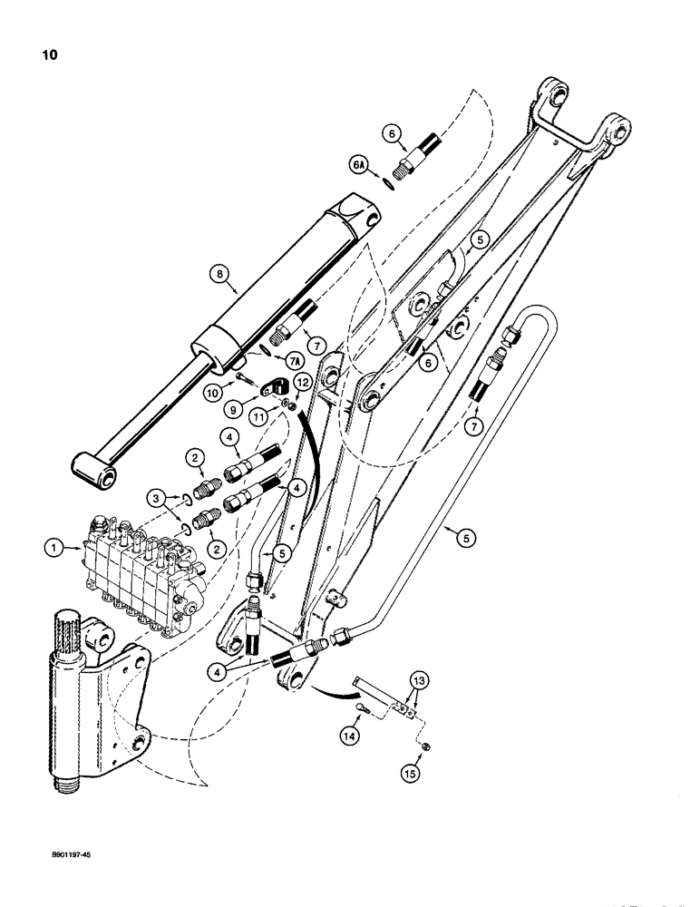 Схема запчастей Case D100XR - (8-010) - BACKHOE BOOM CYLINDER HYDRAULIC CIRCUIT, USED ON 1835C, 1840 & 1845C UNI-LOADERS W/ KONTAK VALVE 