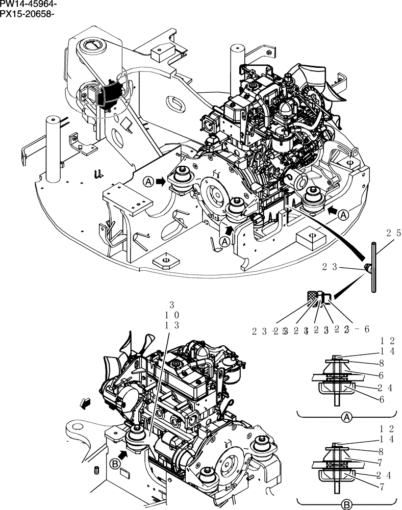 Схема запчастей Case CX36B - (705-01[1]) - ENGINE INSTAL (COOLER) (05) - SUPERSTRUCTURE