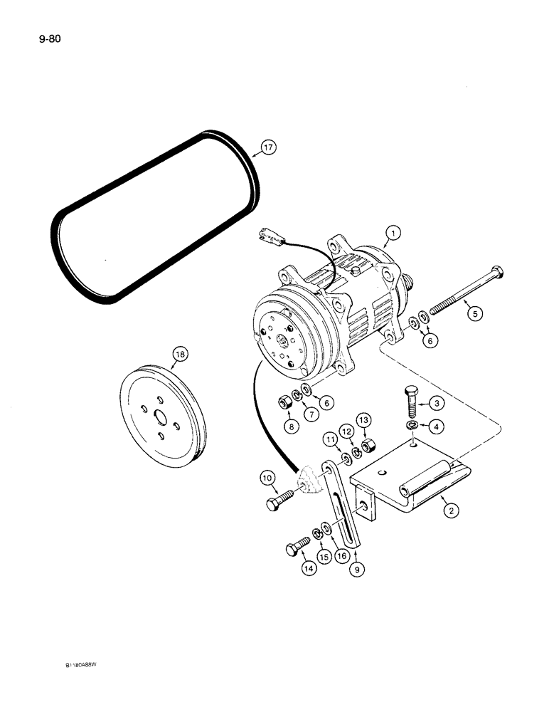 Схема запчастей Case 621 - (9-80) - AIR CONDITIONING COMPRESSOR MOUNTING (09) - CHASSIS/ATTACHMENTS